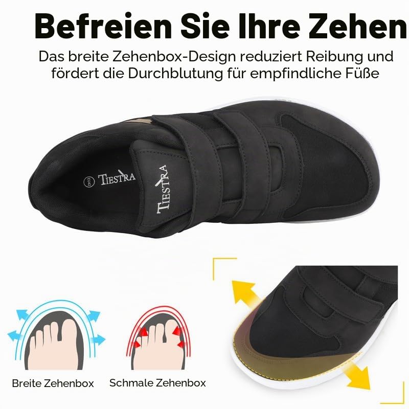 TIESTRA Herren-Sneaker Weit mit Doppel-Klettverschluss, Größe 42-46