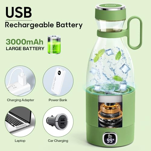 Image of 350ml Portable Blender, Fresh Juice Blender for Shakes & Smoothies-Green | For Juice Shakes and Smoothies,with Led Display Usb Rechargeable,3000mAh Rechargeable Battery,for Home Sport Outdoor Travel