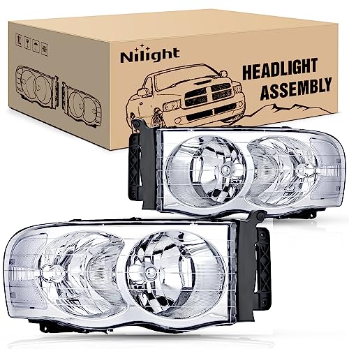 Nilight 2002 2003 2004 2005 Ram 1500 2500 3500 Headlight Assembly Chrome Housing Clear Corner Clear...