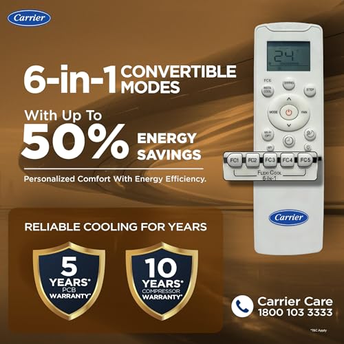 Image of Carrier 2 Ton 3 Star, New Star rated, Wi-Fi Smart Flexicool Inverter Split AC (Copper, Convertible 6-in-1 with Wi-Fi with Geo-Fencing,Smart Energy Display,New star Rating, ESTER EDGE Gxi WiFi-CAI24EE3R36W0, White)