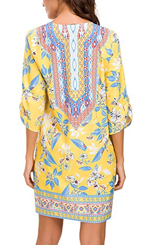 Image of Women Bohemian Neck Tie Vintage Printed Ethnic Style Summer Shift Dress