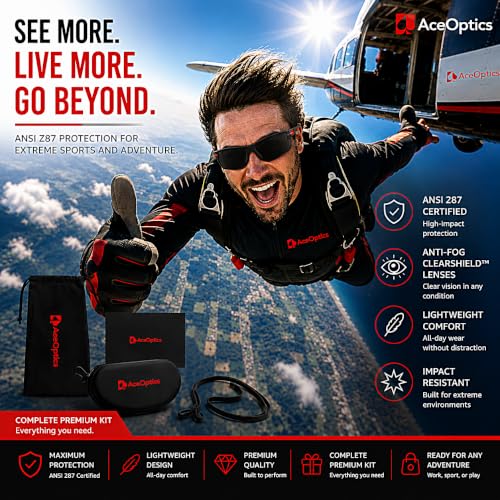 Image of Safety Glasses - ANSI Z87 Certified, 5X Anti-Fog ClearShield Lenses with Premium Hard Case & Accessory Bundle