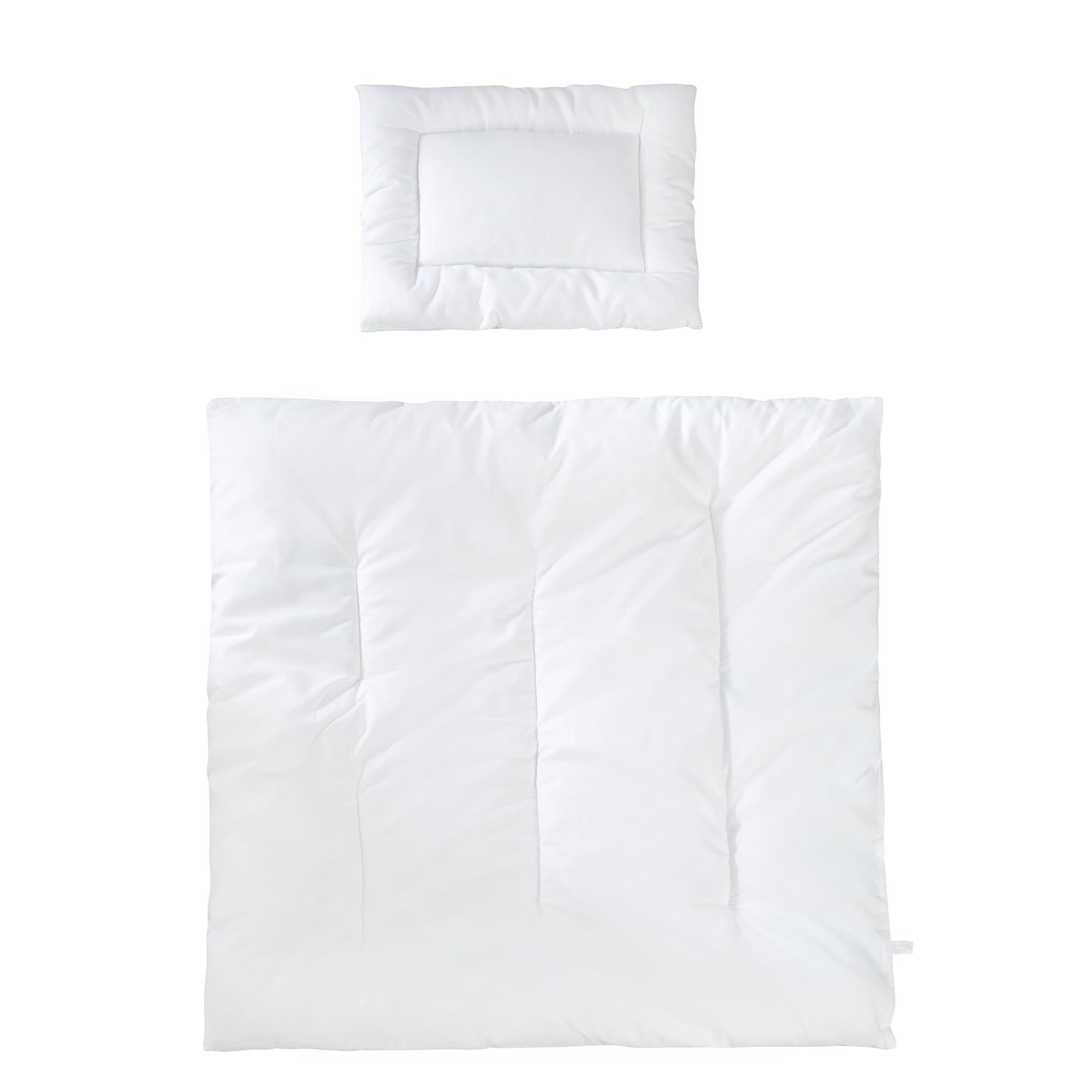 roba Set Biancheria per Culla - Coperta 80 x 80 cm e Cuscino 40 x 35 cm - Ideale per Tutte le Stagioni - 100% Cotone Biologico - Bianco