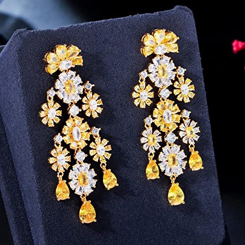 Boucle d'oreille longue fantaisie jaune à bord d'or, le cadeau idéal pour femme