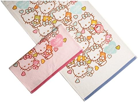 Kitty Lovely Towel set 2pcs 30.8X15.2 100% cotton bath shower Pink Blue Heart Pattern