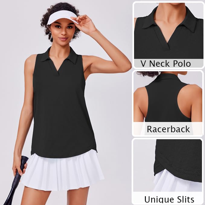 Image of PINSPARK Womens Golf Shirt UPF 50+ Sleeveless Collared Shirts Quick Dry Tennis Polo V-Neck Racerback Athletic Workout Tank