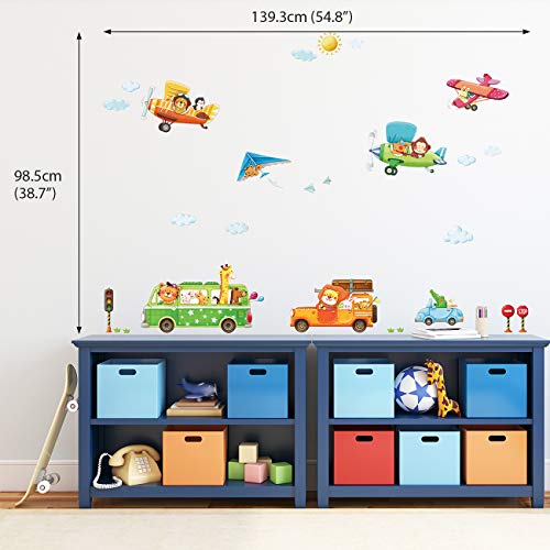 DECOWALL-DA-18062P1506B-Animal-Transports-and-Biplanes-Kids-Wall-Stickers-Wall-Decals-Peel-and-Stick-Removable-Wall-Stickers-for-Kids-Nursery-Bedroom-Living-Room-dcor