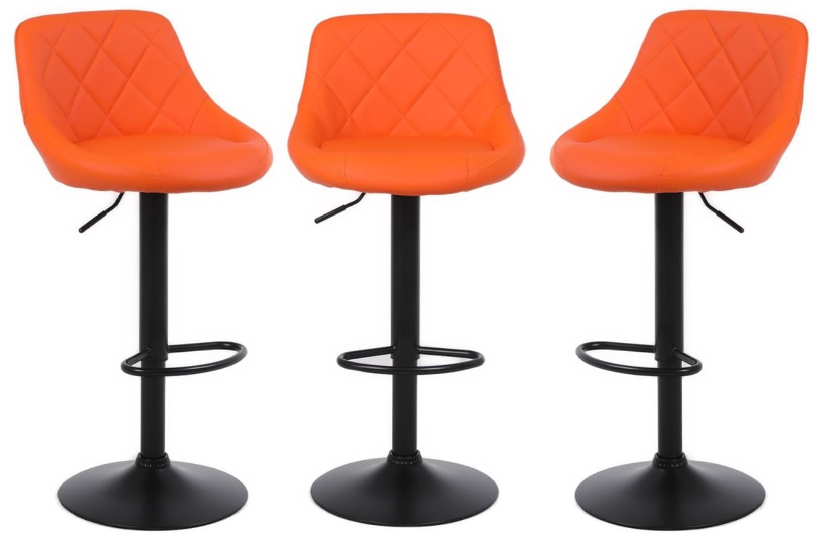 MILLIES DESIGN Set of 3 matching CORDOBA Bar Stools Set with Backrest, Leatherette Exterior, Adjustable Swivel Gas Lift, Black metal parts for Breakfast Bar, PACK OF 3 ! (ORANGE)