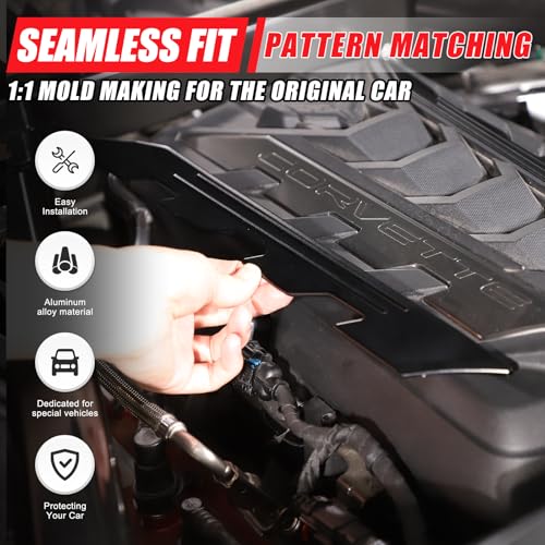 Image of Sekhyna Engine Bay Panel Cover Trim 2PCS Compatible with Corvette C8 Stingray 2020-2025 Engine Cover Left Right Protective High Temperature Resistance Cover Trim Accessories (Black)