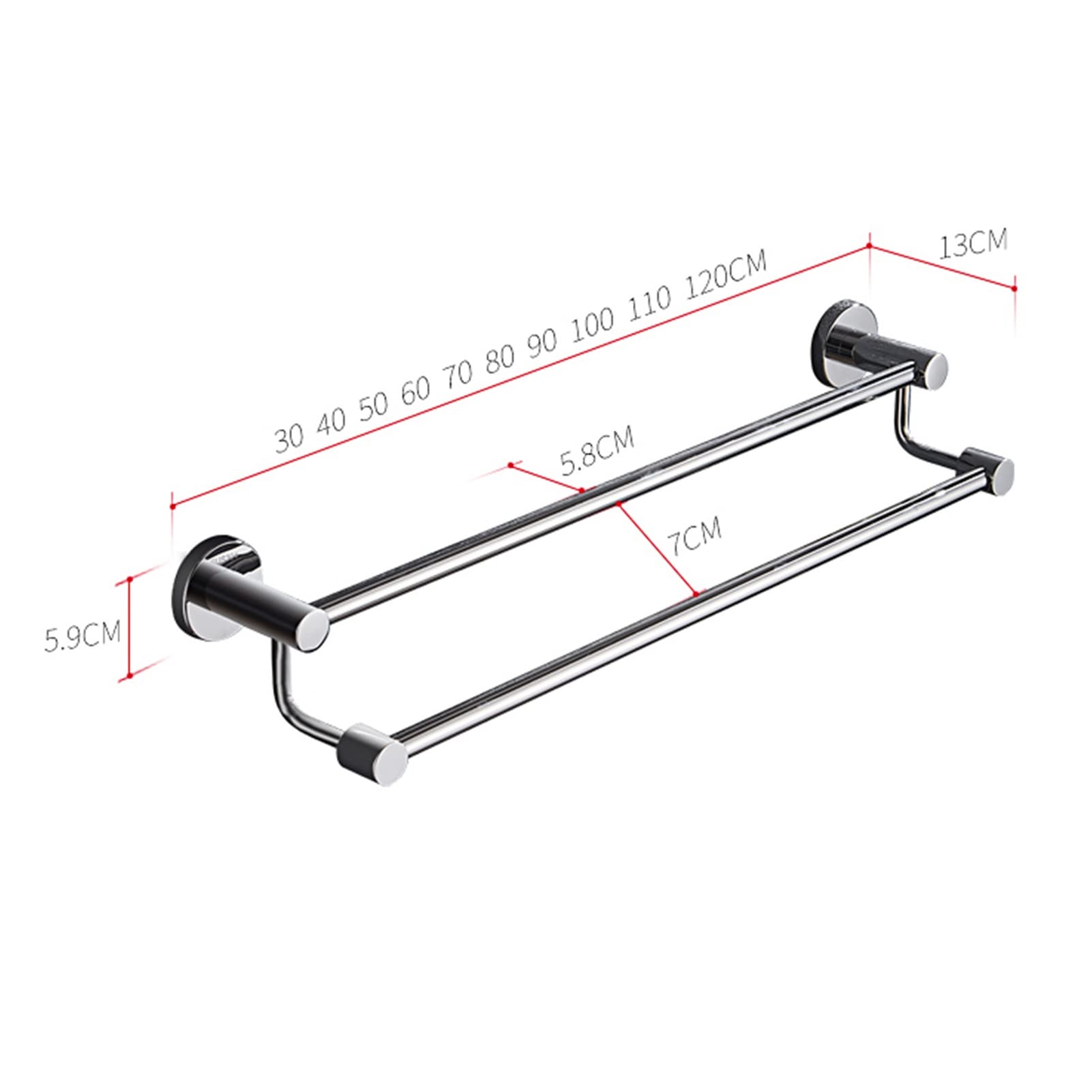 Barra Doble para Toallas Redonda de Acero Inoxidable, para Montaje en Pared, Ajustable de 30 cm a 120 cm. Soporte para Toallas de baño de fácil instalación con Tornillos.