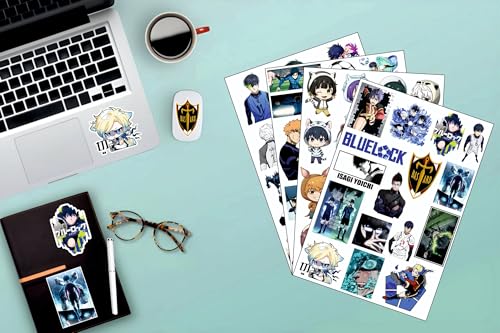 Image of AnimeVerse Pack of 60 Blue Lock Anime Stickers for Laptop, Phone, Guitar, Bike, PC, | Waterproof Glossy Vinyl Decals | Residue-Free Anime Stickers Collection (Blue Lock)