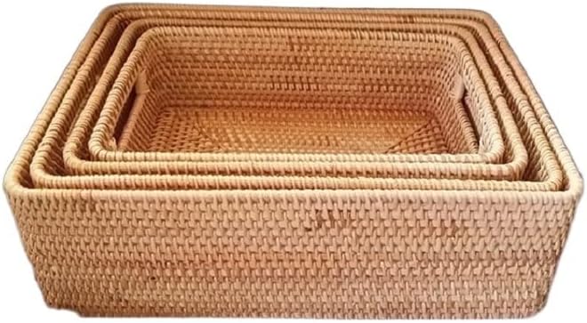 3/4pcs/set Rattan Woven Storage Basket, Handmade Woven Handle Large and Small Storage Ornaments, Sundries Sorting Ornaments