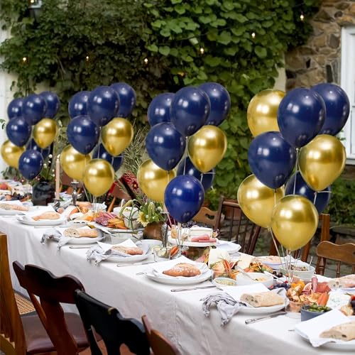 Image of Chrome Balloons, 30 pcs Navy Blue & Gold Chrome Metallic Balloons for Birthday Decorations, Anniversary, Engagement, Wedding Decorations, Baby Shower, Party Decorations (30 Pcs, N Blue Gold)