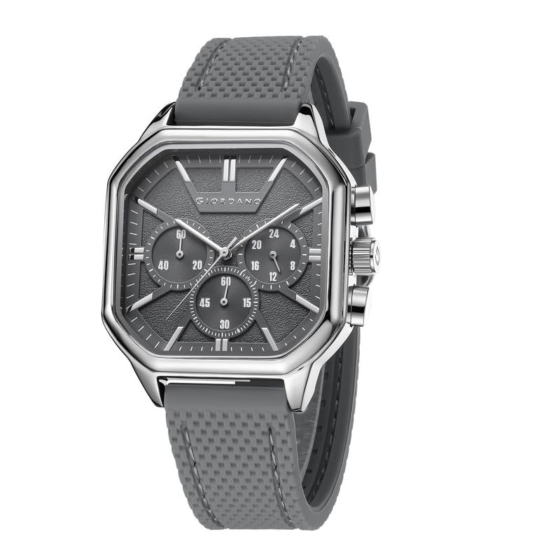 giordano Analog Chronograph Watch for Men with Square Dial, Multi-Function Subdials, Quartz Movement and Silicone Strap-picture-58