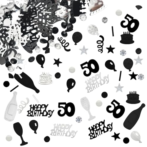 50 Anniversaire Confettis,50 Paillettes Confetti deko,Happy Birthday Décoration de Table,50 Anniversaire Deco Noir Argent