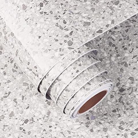 FunStick 24"x200" Granite Contact Paper for Countertops Waterproof Grey Granite Peel and Stick Countertops for Kitchen Bathroom Marble Wallpaper for Table Cabinets Adhesive Vinyl Removable Wall Paper Cover