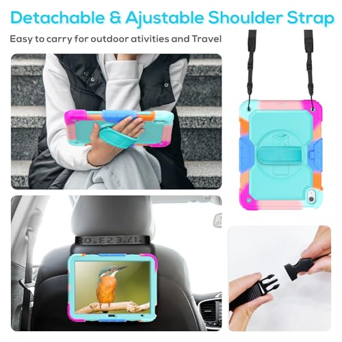 BLOSOMEET iPad Case for 11th/10th Generation 11''/10.9'' with Tempered Glass Screen Protector, Full Body Dropproof iPad Cover 2025/2022 with Stand Pen Holder & Hand Shoulder Strap, Turquoise by BLOSOMEET - Image 7