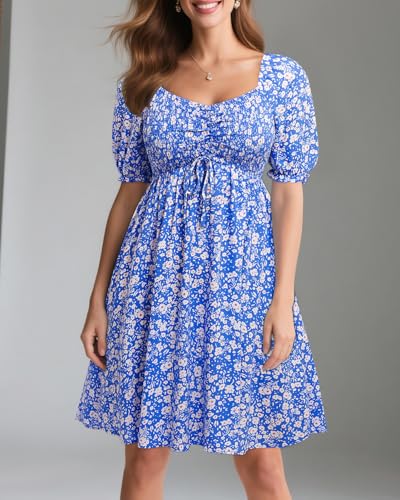 Image of Pinup Fashion Summer Dresses for Women 2025 - Easter Graduation Spring Puff Sleeve Smocked Short Sundress