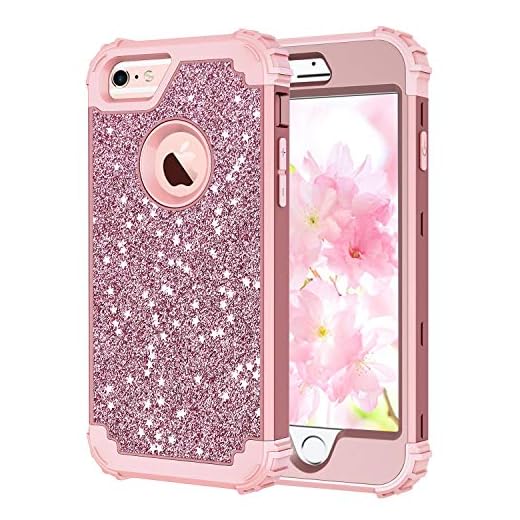 Hekodonk Compatible iPhone 6s Case, iPhone 6 Case, 3D Luxury Sparkle Glitter Shiny Heavy Duty Shockproof Full-Body Protective Cover High Impact Hybrid Case for Apple iPhone 6 /6s -Glitter Rose Gold