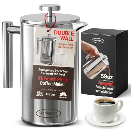 Extra Large Insulated Metal French Press Coffee Maker 59 oz