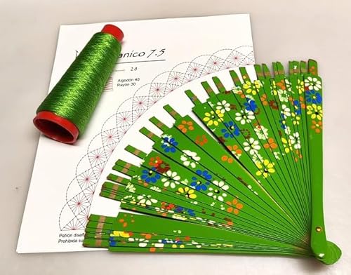 Kit para hacer abanico de bolso de encaje de bolillos ref.7, flores verde