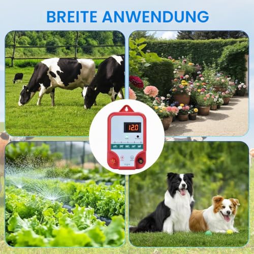 15 km Weidezaungerät mit Weidezaunlitze, 2J Weidegerät mit LED Display, Elektro Weide Zaun für Hühner, Schafe, Schweine, Füchse, Kühe, für landwirtschaftliche Unternehmen
