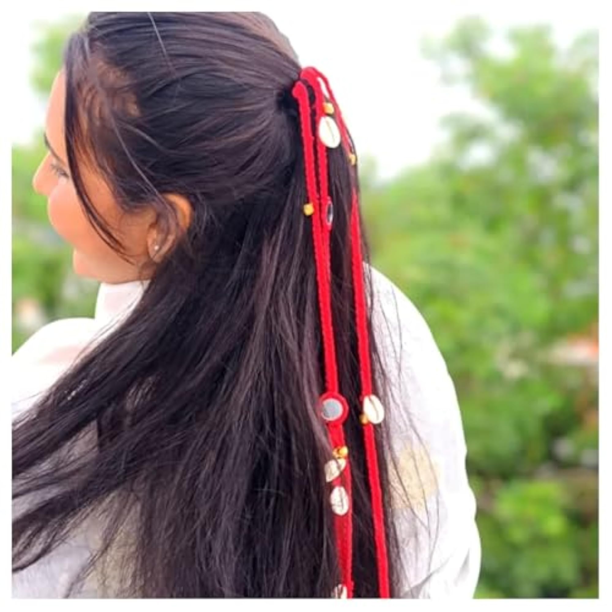 Handmade Cotton Braided Hair Extension with Cowrie Shells