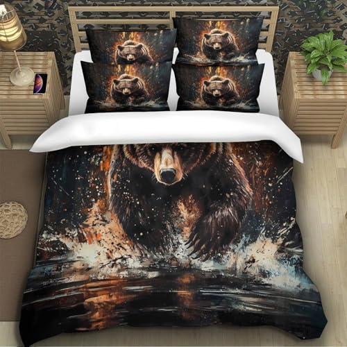 Linge de lit ours 3D housse de couette aux finitions soignées