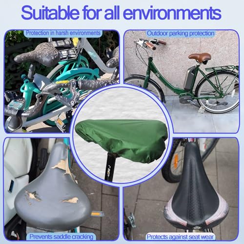 Image of Waterproof Bicycle Seat Covers Dustproof Rainproof UV-Resistant and Windproof Easy to Install and Clean Reusable Suitable for Men's and Women's Mountain Bike and Narrow Seats(2pcs Green)