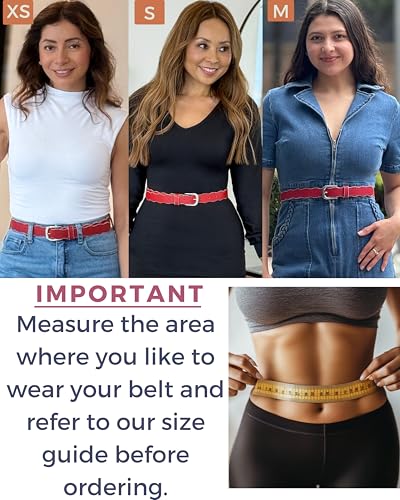 Red Vegan Leather Belt for Women - Wavy Edge Silver Buckle - Adjustable Waist Belt for Jeans, Dresses & Fashion3