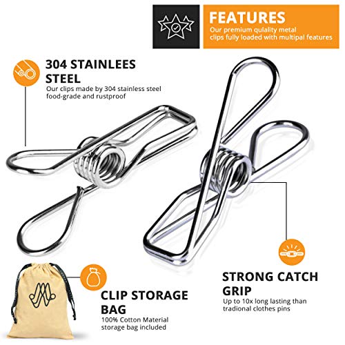 Chip Clips Silver Utility 30 Pack - 2” Wire Clothes Pins and Bag Clips for Food & Outdoor Clothesline Heavy Duty Clamp - Stainless Steel Laundry Clip - Multipurpose Metal Pegs Home Kitchen Office - Thumbnail 2