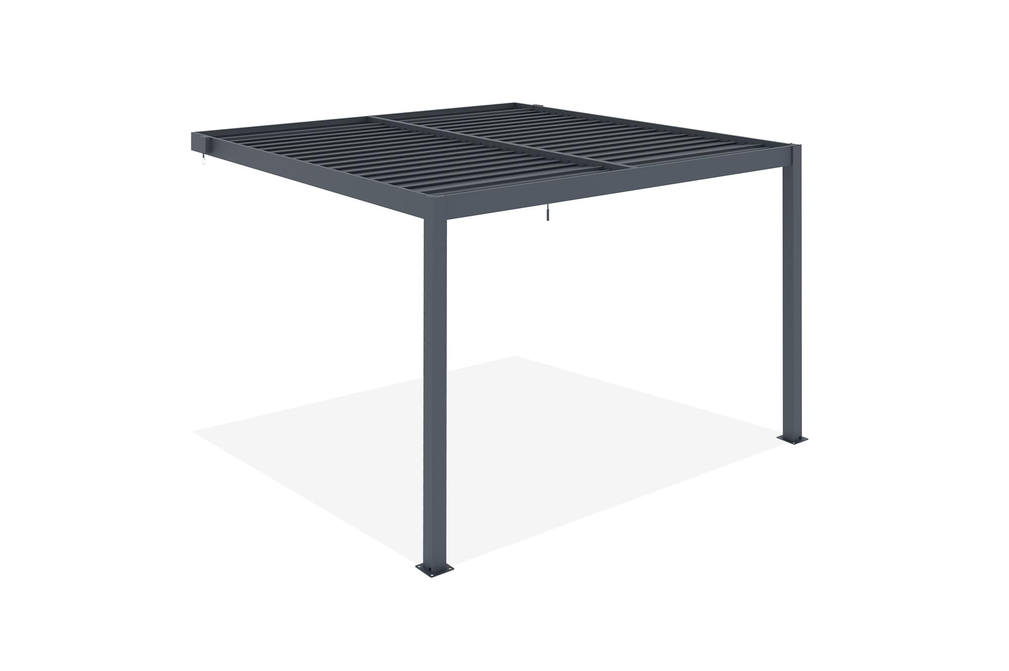 CAZEBOO Pergola Bioclimatica Addossata PIANA 297x298 cm (3x3 m – 9 m²) Alluminio Grigio Antracite – Lamelle Orientabili 0-110° Acciaio – Resistente Vento 70 km/h – Kit Completo con Manovella