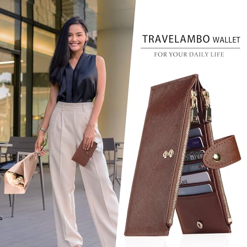 Image of Travelambo RFID Wallet Women Large Size Bifold Multi Card Wallet Case with Zipper Pocke Credit Card Holder for Women