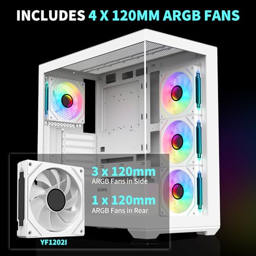 image for SAMA PC CASE ATX 4 ARGB Fans Pre-Installed, Type-C Mid Tower Computer 