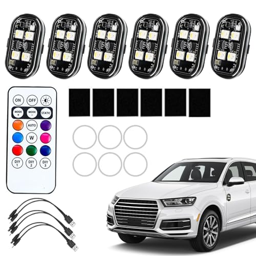 Ylnailky Gyrophares pour Voiture - 6 Pièces Sans Fil Avertissement Ambiance - Télécommande LED Stroboscope Drone 8 Couleurs pour Hayon, Moto Tout-Terrain, Voiture, Poussette, Avion, Camion, Vélo,