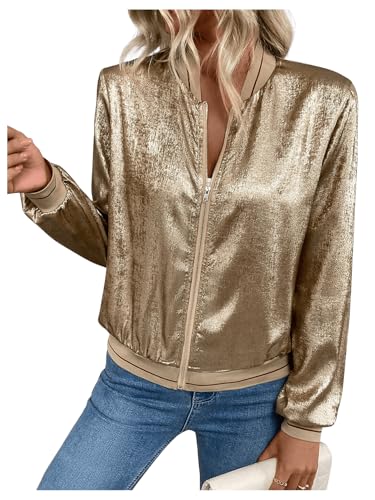 SOLY HUX Women's Metallic Zip Up Bomber Jacket Long Sleeve Fall Party Baseball Jackets Outerwear4
