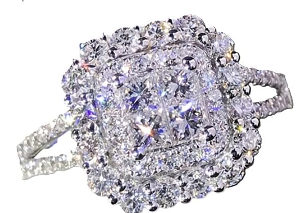 Vintage Style Cubic Zirconia Cluster Ring, Silver-Tone Alloy, Elegant Design, Costume Jewelry...