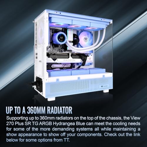 Image of Thermaltake View 270 Plus SR TG ARGB; Mid Tower Chassis; 1xSF240 ARGB PWM Reverse Fan 1xSF120 ARGB PWM Fan; 360mm Radiator Support; 420mm GPU Clearance; Hydrangea Blue; CA-1Y7-00MFWN-06