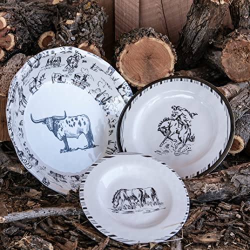Paseo-Road-by-HiEnd-Accents-Ranch-Life-14-Piece-Melamine-Dinnerware-Set-with-Plates-Bowls-and-Serving-Platter-Black-and-White-Southwestern-Rustic-Cabin-Lodge-Farmhouse-Style Paseo Road by HiEnd Accents Ranch Life 14 Piece Melamine Dinnerware Set with Plates Bowls and Serving Platter Black and White Southwestern Rustic Cabin Lodge Farmhouse Style