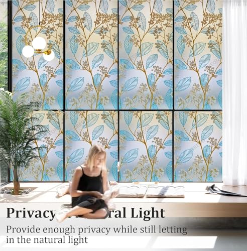 Image of CREON Window Privacy Decorative Film (24 x 100 Inch) with Leaves UV Blocking Frosted Glass Sticker for Bathroom Non-Adhesive Film