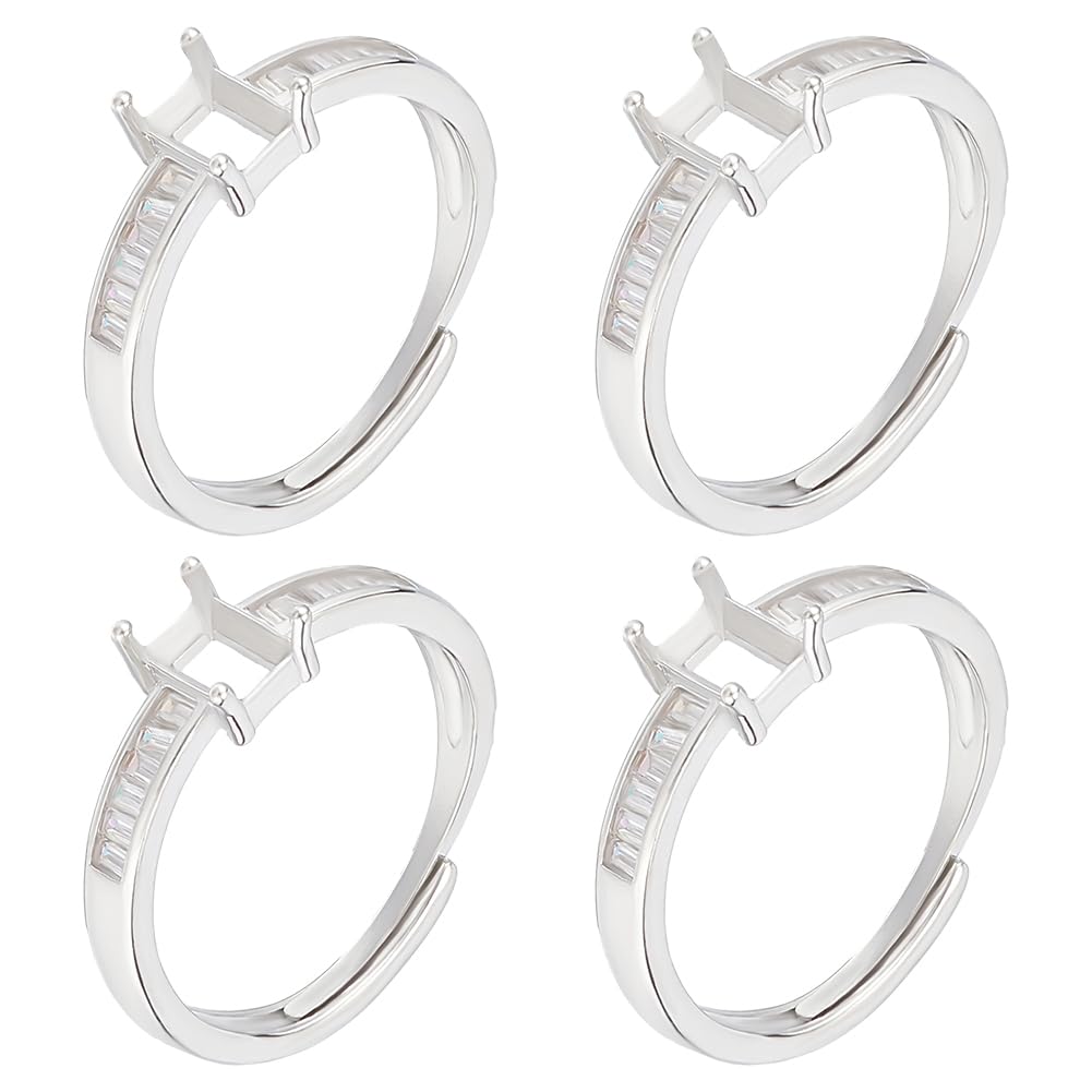 Beebeecraft 1 Scatola 4 Pezzi Impostazioni per Anelli A Punta Regolabili Zirconi Cubici 4 Anelli Grezzi per Anelli Componenti per Anello Da Dito per Creazione di Gioielli Kit Risultati Artigianato