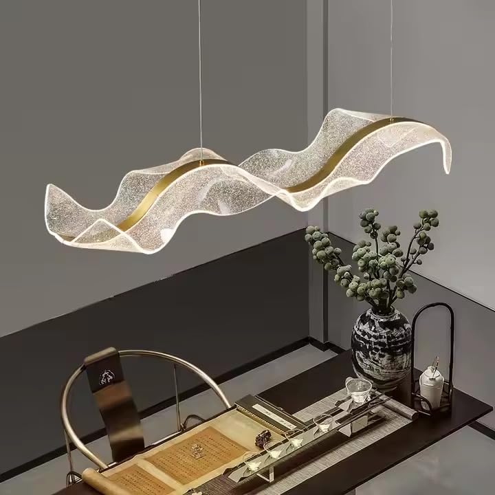 Decor chronicle Chandelier for Living Room Modern | Wave Design Chandelier with Gold Center Strip & Acrylic Body | Smart Control, Alexa & Google Assistant | 3 Color LED Ceiling Light Hall Dining