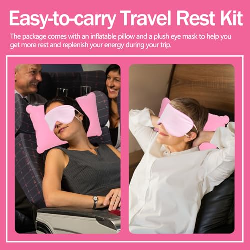 WEFHEF Couverture de Voyage 2 en 1 en Flanelle, Mini Couverture Avion 152x127cm, Couvertures Polaire Avion, Couvertures Voyage Voiture avec Oreiller, Cache-Œil et Pochette, pour Camping Bagage, Rose – Image 6