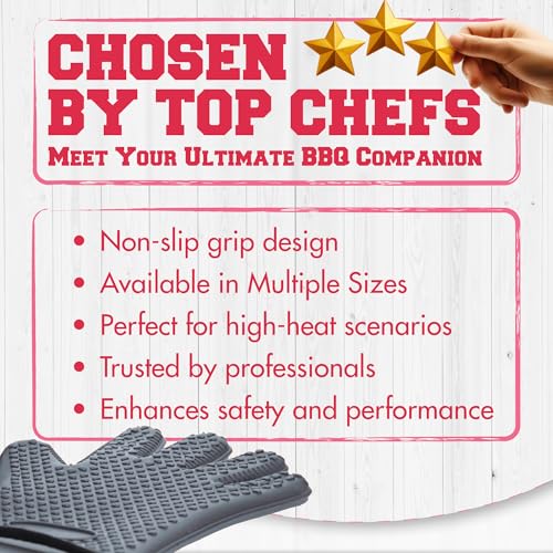 Image of KITCHEN PERFECTION Silicone Smoker Oven Gloves For Women -Extreme Heat Resistant BBQ Gloves -Handle Hot Food Right on Your Smoker Grill Fryer|Waterproof Oven Mitts Grill Gloves |Superior Set+3 Bonuses