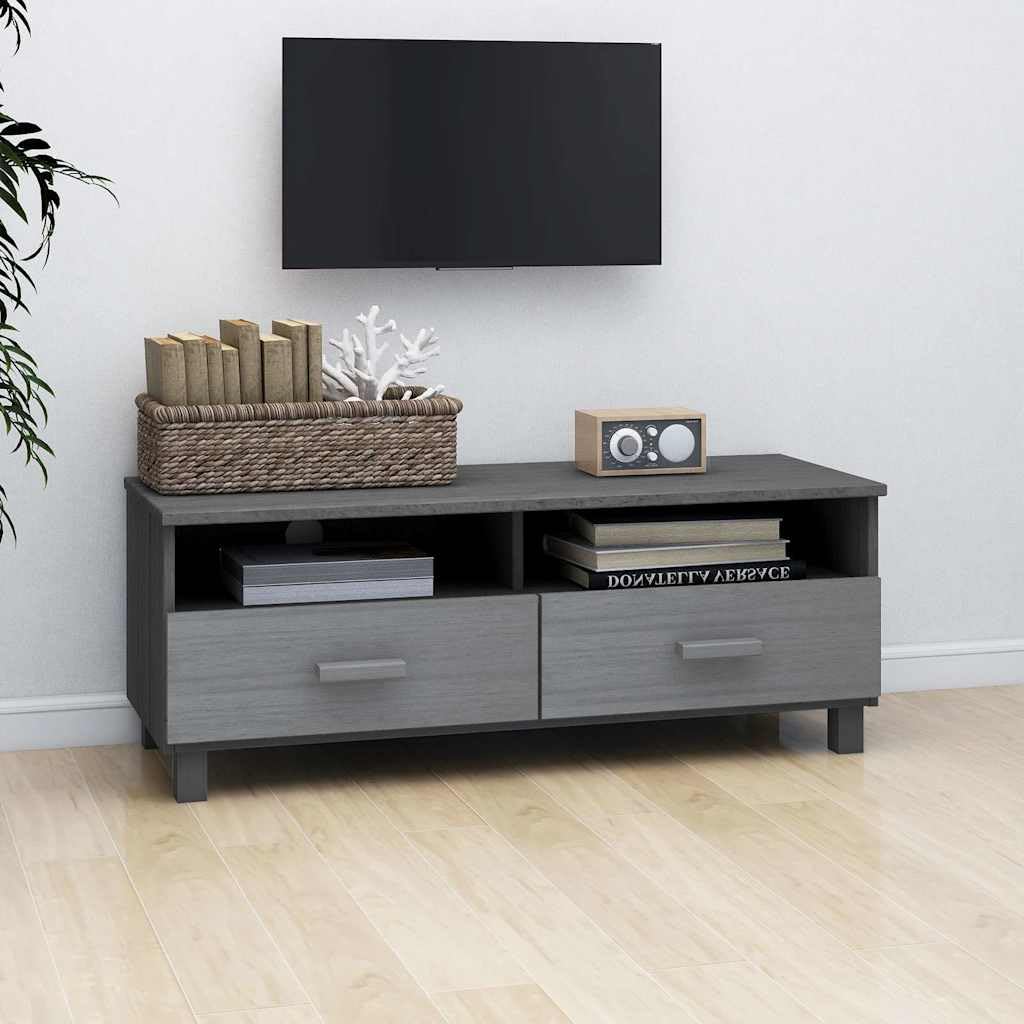Szafka pod telewizor, ciemnoszara, z litego drewna sosnowego, 106 x 40 x 40 cm, z szufladami, przegródkami i kanałem kablowym, do przechowywania mebli do salonu, sypialni, kina domowego