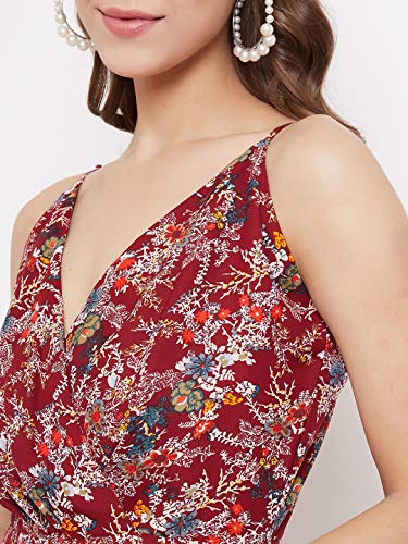 Image of Berrylush Red Solid V Neck Maxi Dress