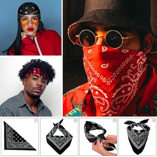 LZKHEH 3er Set Bandanas für Damen und Herren, Nickitücher als Kopftuch oder Halstuch, Unisex Bindetücher als Headwear, Haarschal in Paisley Muster (55 x 55 cm, Rot, Schwarz, Blau)