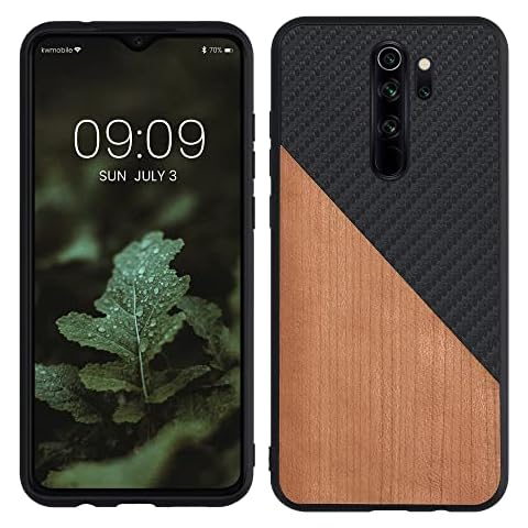 kwmobile Funda rígida de Madera y Fibra de Carbono para Xiaomi Redmi Note 8 Pro Cover