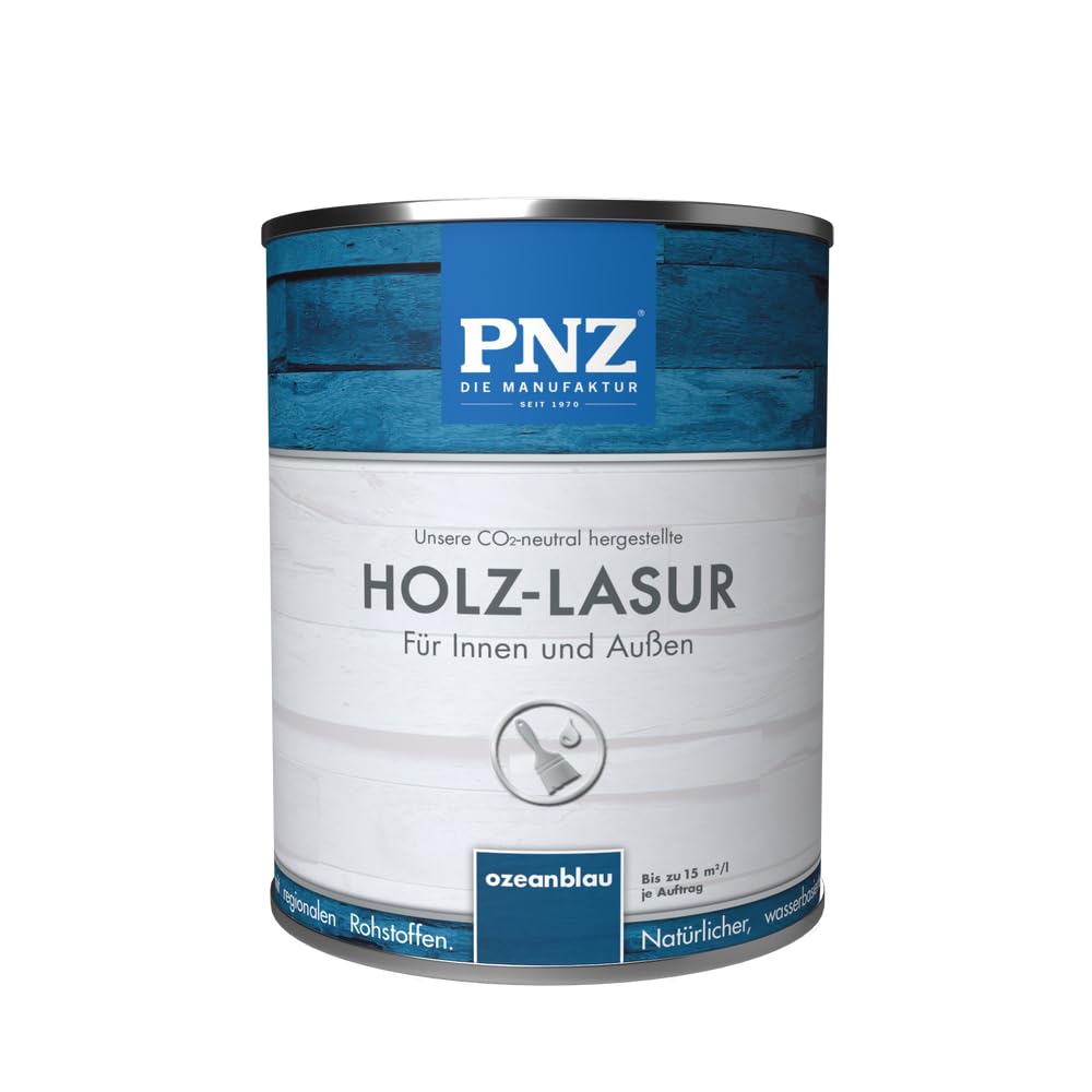 PNZ Holzlasur für Innen und Außen | lösemitttelfreie Farblasur | Nachhaltig hergestellt mit regionalen Rohstoffen | für alle Hölzer, auch Bienenhäuser, Gebinde:2.5L, Farbe:ozeanblau