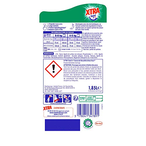 X•TRA Marsella – 37 Lavados (1,85L) – Detergente líquido – Combate las Malvas Odedoras – Detergente ropa blanca y… - Imagen 3